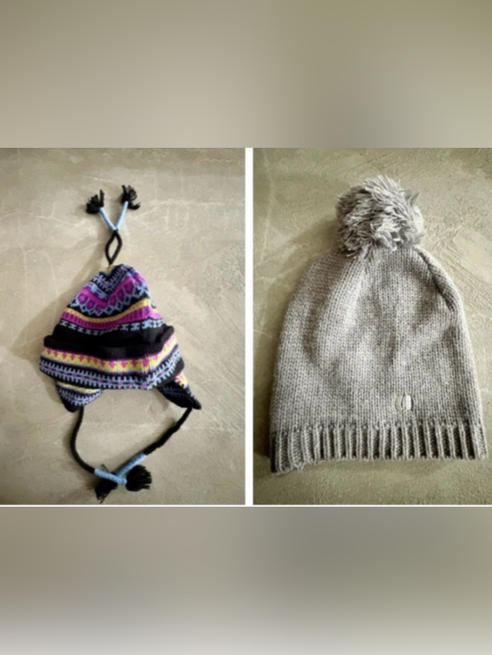 Women's Chullo / Earflap
Vibrant Beanie + free Gray Beanie Knit Pom Pom Hat.